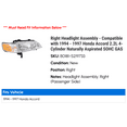 thumbnail image 2 of Right Headlight Assembly - Compatible with 1994 - 1997 Honda Accord 2.2L 4-Cylinder Naturally Aspirated SOHC GAS 1995 1996, 2 of 2