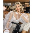 thumbnail image 2 of Douhoow Women Mesh Sheer Cover Ups Polka Dot See Through Blouse Perspective T Shirts, 2 of 6
