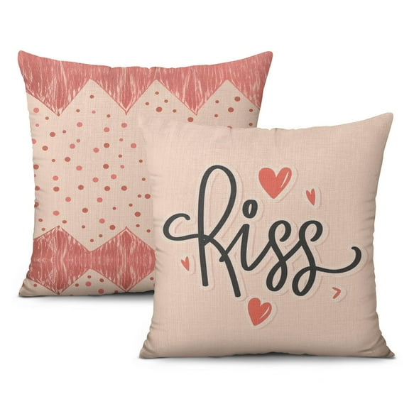 Valentine's Day Pink Boho Throw Pillow Covers 16"x16", Set Of 2, Linen Study Sofa Cushion Cover Indoor Living Room Home Decor