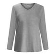 thumbnail image 7 of Dezsed Women's Basic T Shirts Women's Fashion Casual Printing V-Neck Long Sleeves T Shirt Pullover Tops Gray S, 7 of 7
