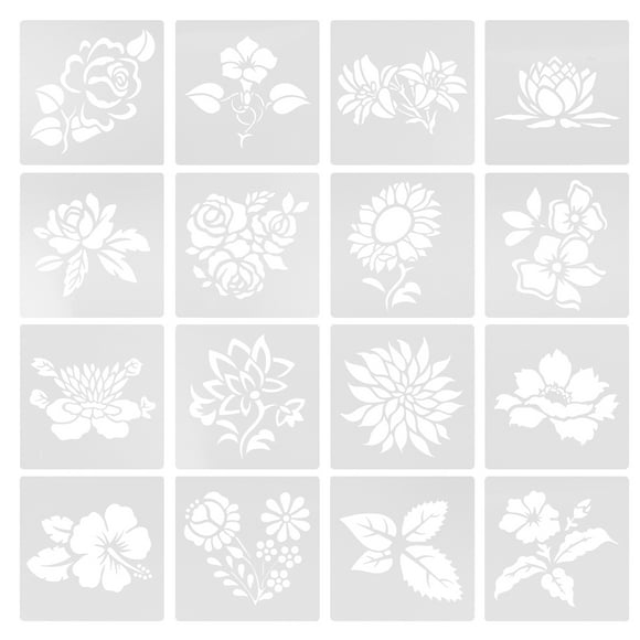 Shisuyan 16pcs Stencils For Crafts Plastic Stencils Paint Stencils For Walls Floral Stencils Painting Plant Stencils Hand-Drawn Diy Plant Flower Stencil Set