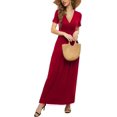 thumbnail image 4 of MLANM Women's Empire Waist Maxi Dress Casual V Neck Long Dresses with Pockets, S Red, 4 of 8