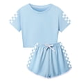 thumbnail image 4 of Grblisyd Short Sets for Girls Plaid Print T-Shirt and Shorts Set Loose Soft Summer Tracksuit Athletic Clothing Sets Light Blue 12-13Y, 4 of 4