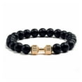 thumbnail image 4 of Natural Black Volcanic Lava Stone Dumbbell Bracelet black Matte Beads Brace L9D4, 4 of 8