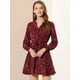 thumbnail image 3 of Vestido camisero de cintura con lazo y manga abullonada en la parte delantera con estampado floral y estampado floral para mujer borgoña S, 3 of 6