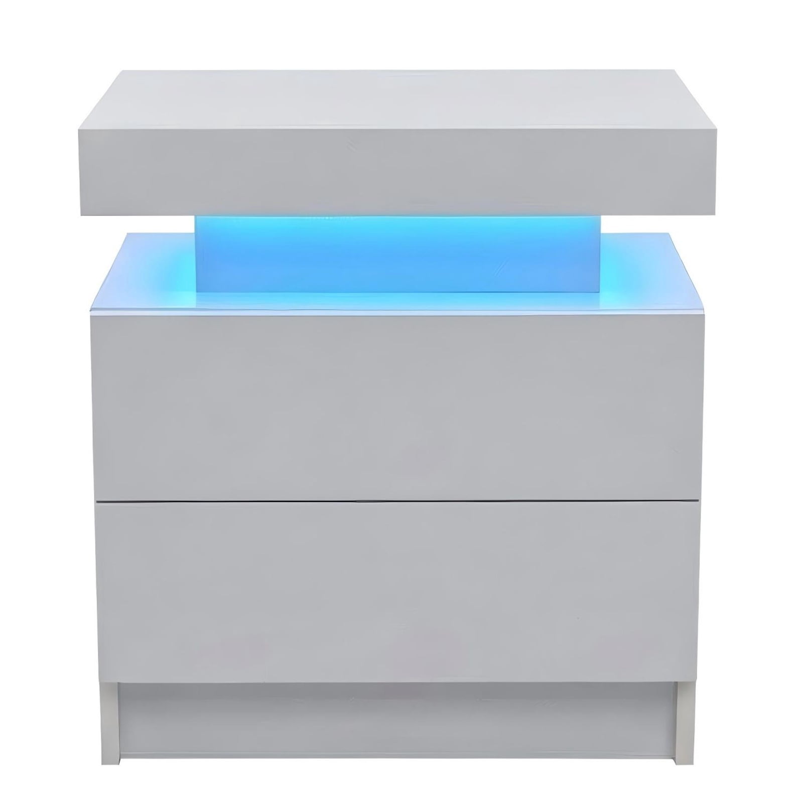 Hommoo Nightstand LED Bedside Table Cabinet with 2 Drawers Lights, Modern End Side for Bedroom, White