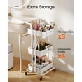 thumbnail image 4 of 3-Tier Rolling Cart with Wheels - Rolling Storage Cart with Hanging Cups & Hooks - Mobile Utility Cart for Office, Kitchen, Craft Room - Art & Craft Organizer, White, PIUC06W, 4 of 14