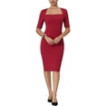 thumbnail image 1 of Vestido de tubo de mujer Inspire Chic con cuello cuadrado, cierre de cremallera, mangas cortas, vestido midi lápiz para el trabajo, talla XL, rojo, 1 of 6