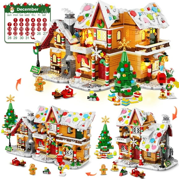 HOGOKIDS Calendrier de l'Avent 2025 Maison en Pain d'Épice Mini Ensemble de Construction avec Lumière, Compte à Rebours de 24 Jours 3 Styles Blocs de Village de Noël Jouet avec Sapin de Noël, pour Adultes Enfants