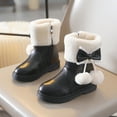 thumbnail image 5 of Hjtefg Girls Winter Boots with Bow - Thick Sole Warm Snow Booties for Kids, Cozy Solid Color Boots for Toddler Kids,Color: 4-Black Size: 11-11.5 Years, 5 of 8