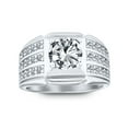 thumbnail image 2 of Bling Jewelry Mens 3 Row Pave Wide Side Band 3CTW CZ Solitaire Statement Ring Silver Plated, 2 of 4
