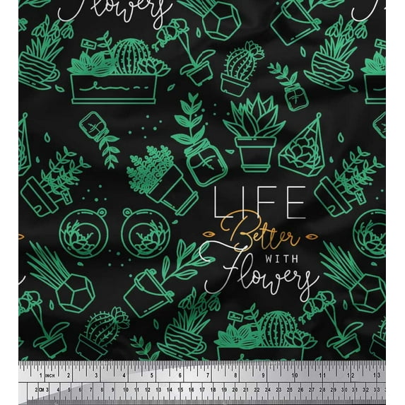 Soimoi Cotton Poplin Fabric Cactus Tree Printed Fabric 1 Yard 42 Inch Wide