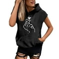 thumbnail image 1 of GDREDA Débardeurs à Col Rond pour Femmes Grande Taille Mode Imprimé Sweat à Capuche Manches Courtes Blouse Ample Débardeurs & Camisoles pour Femmes Noir,L, 1 of 4