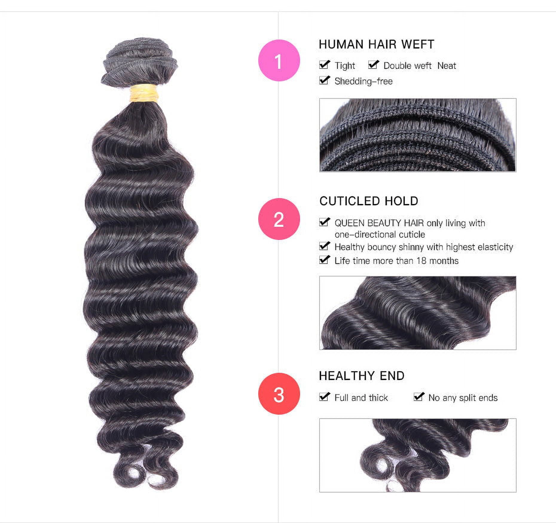 Ustar Brazilian Virgin 3 Bundles Deep Wave 100% Human Hair 10"12"14"