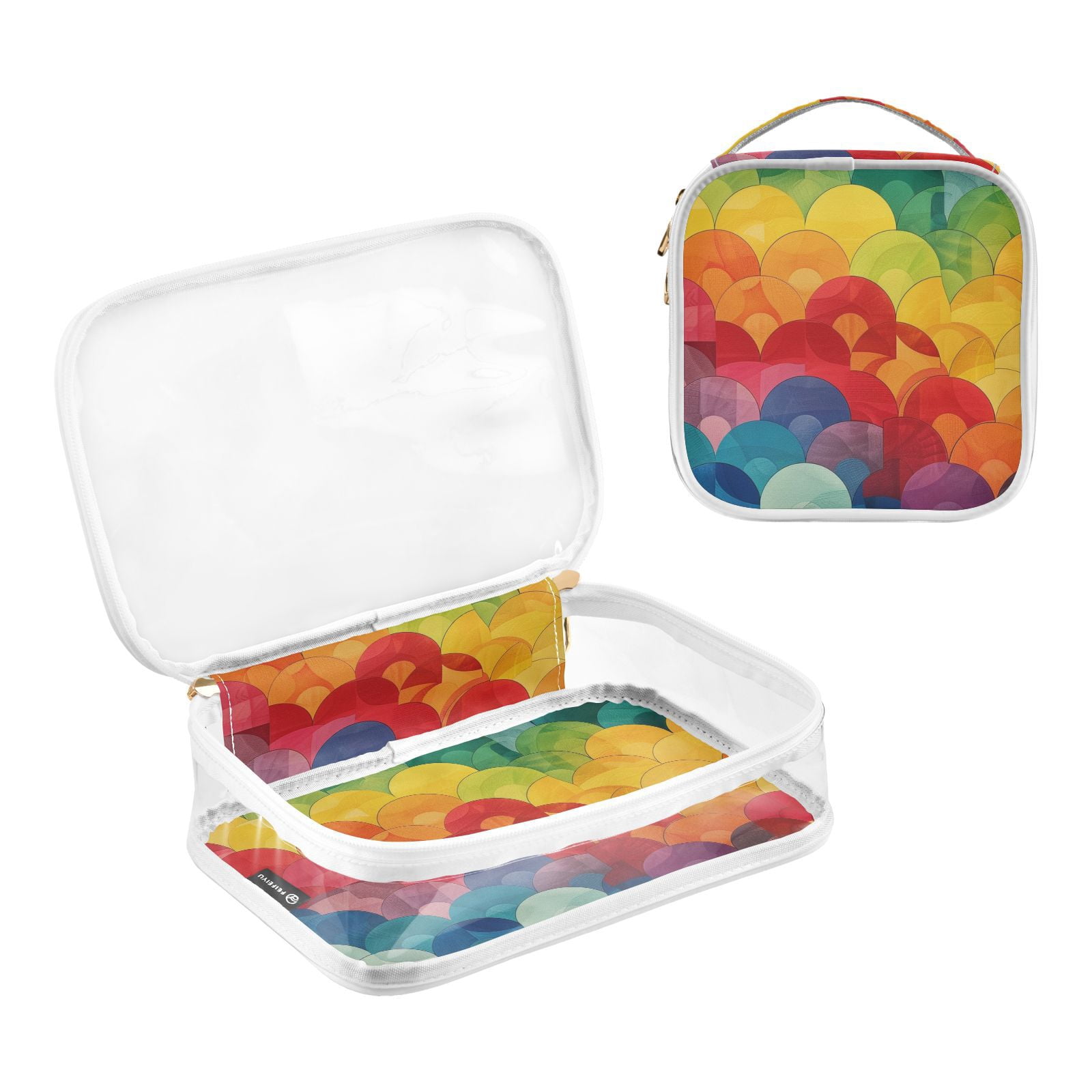 Clear Makeup Bags with Handle Large Opening 2 Pack Set Toiletry Bag Quart Size Bag, for Women Man Traveling Travel Essentials, Toiletries and Other. Vibrant Pattern Colorful Waves Dynamic