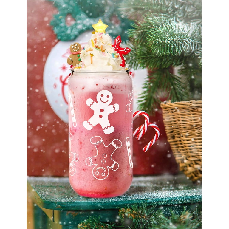 Christmas Sugar Cookies 16oz Glass Can Cup with Lid and Straw