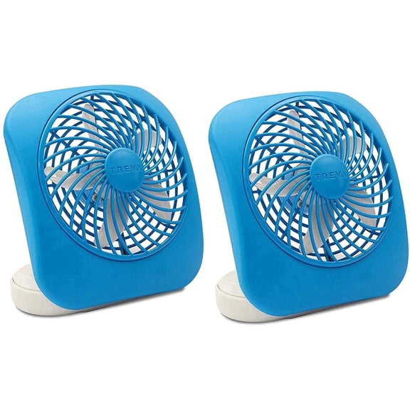 Treva 5 inch Portable Battery Powered 2 Speed Personal Desktop Fan, Light Blue, 2 Pack