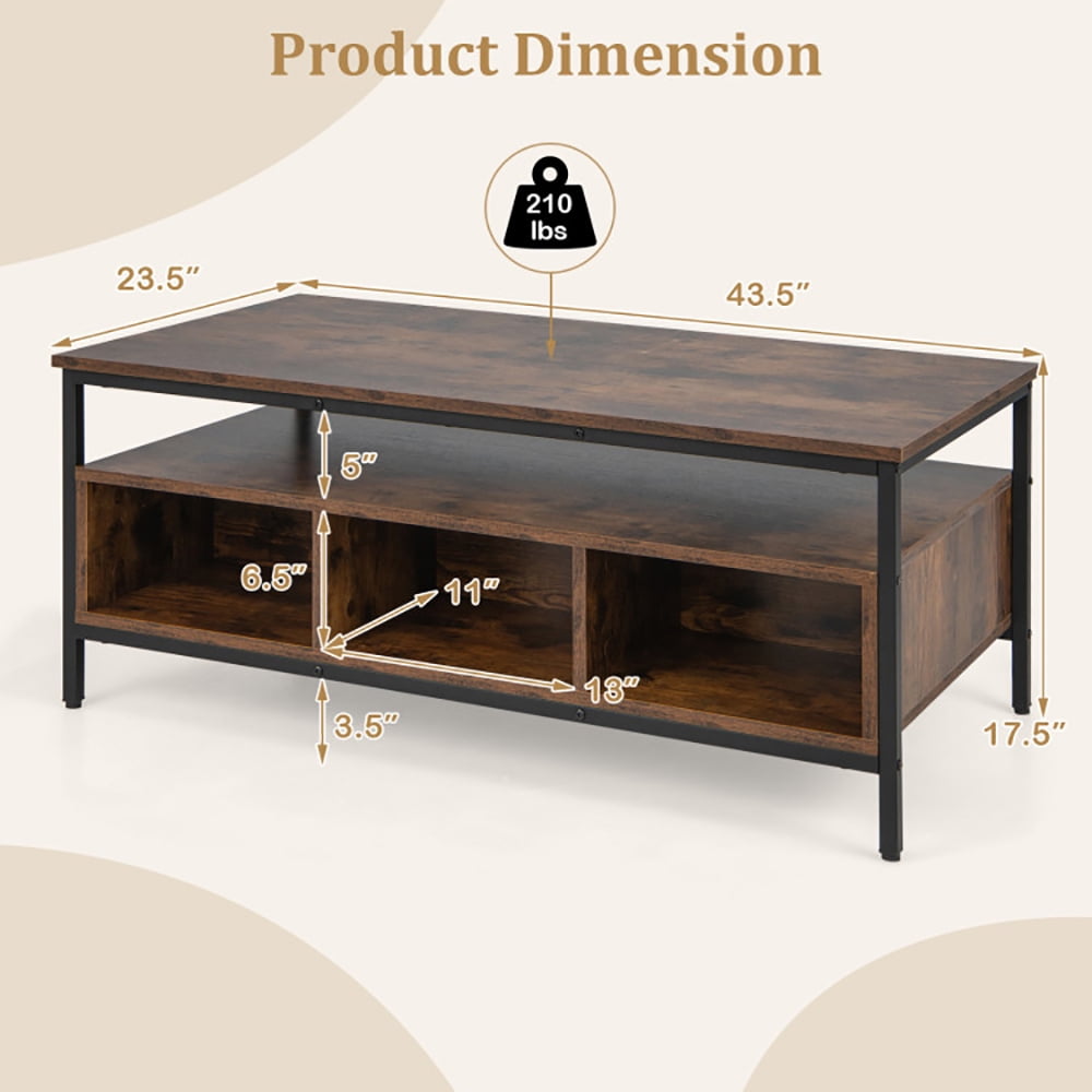 Finihen Coffee Table, Industrial Coffee Table, 3-Tier Industrial Style Coffee Table with Storage and Heavy-duty Metal Frame, for Living Room, Reception Room, Office, Coffee Finihen Coffee Table, Industrial Coffee Table, 3-Tier Industrial Style Coffee Table with Storage and Heavy-duty Metal Frame, for Living Room, Reception Room, Office, Coffee