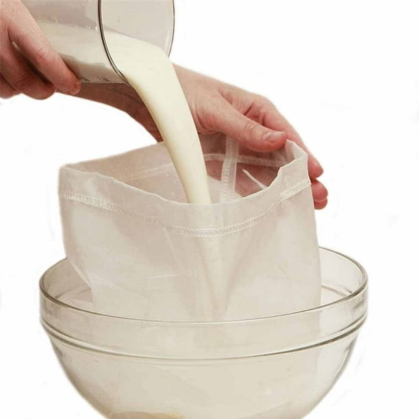 Lot de 2 sacs à lait de noix de qualité alimentaire à mailles fines pour  lait d'amande/lait de soja – Étamine en nylon à mailles fines et filtre à  café froid, 20