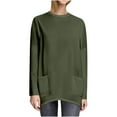 thumbnail image 2 of Plebaso Chemises à Poches pour Femmes Manches Longues Tunique Décontractée Col Rond Hauts Blouses Unies Amples Printemps Été, 2 of 7