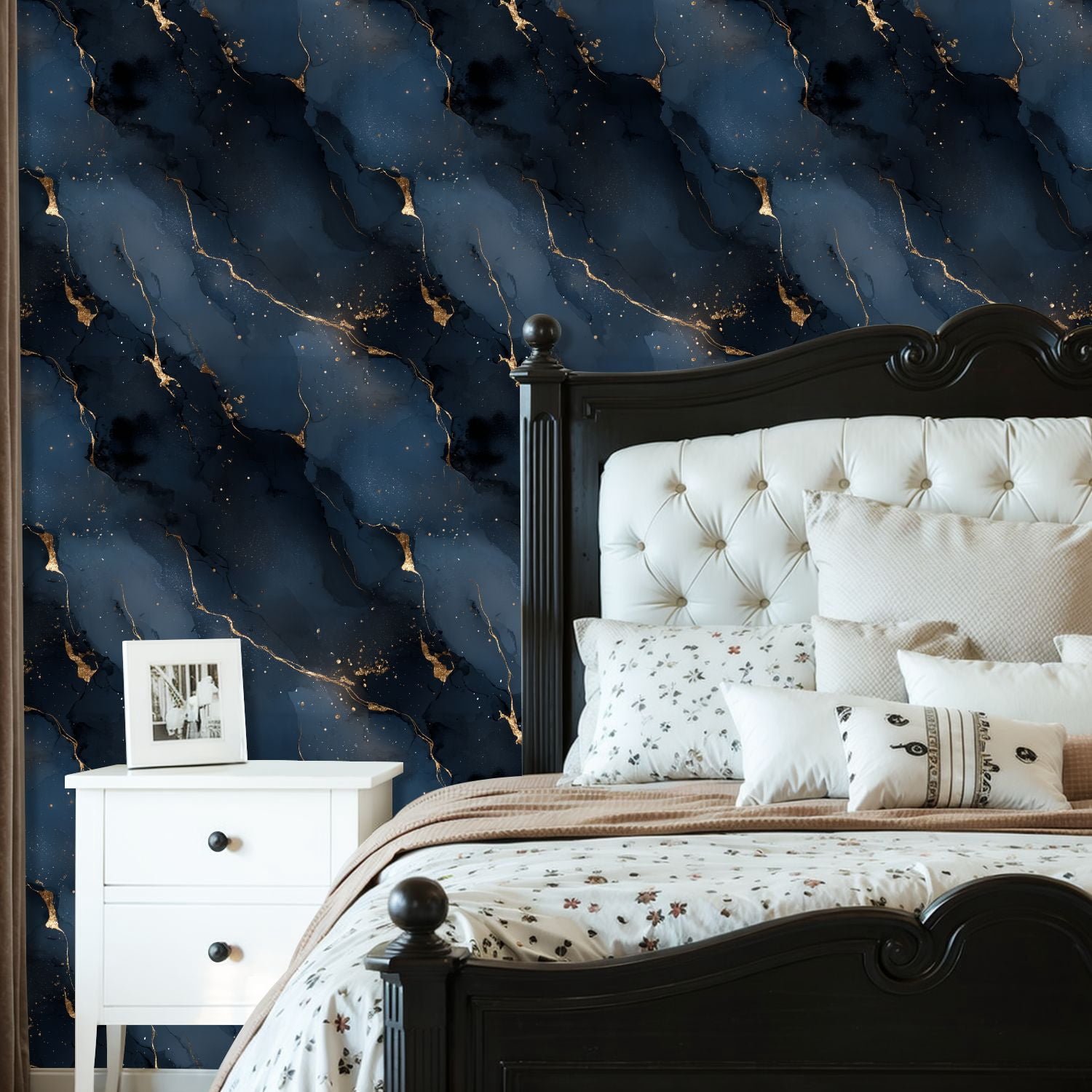 Peel and Stick Wallpaper Abstract Blue Gold Fluid Art Bold Cracks Soft Hues Wall Mural 23.6in x 9.8ft Self Adhesive Removable Wall Paper Renter Friendly Wallpaper for Nursery Bedroom Cabinets