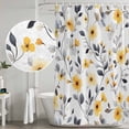 thumbnail image 4 of Yellow Floral Spring Shower Curtain Set - Extra Long 72" x 96" Washable Bathtub Curtain with 12 Hooks, Gray Botanical Summer Pastoral Waterproof Fabric Stall Shower Curtains for Bathroom Décor, 4 of 6