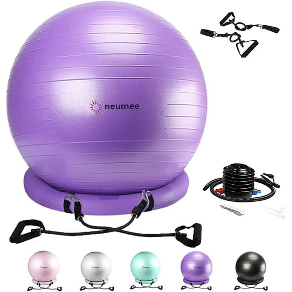 UTAH-Exercise Ball Chair with Resistance Bands, Yoga Ball Office Chair with Stability Base for Home Gym, Workout Ball for Fitness, Large Size 65 cm