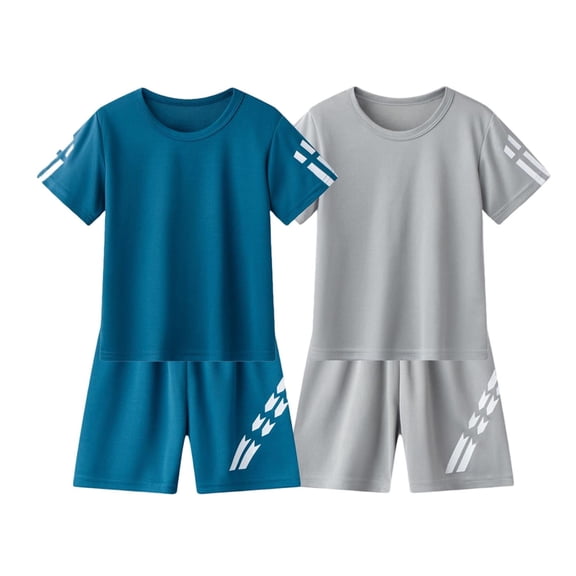 CYRBOKO 2PC Athletic Outfit Sets for Boys, Summer Casual Short Sleeve Quick-Dry Sport Clothing Sets Navy Size 10-12 T