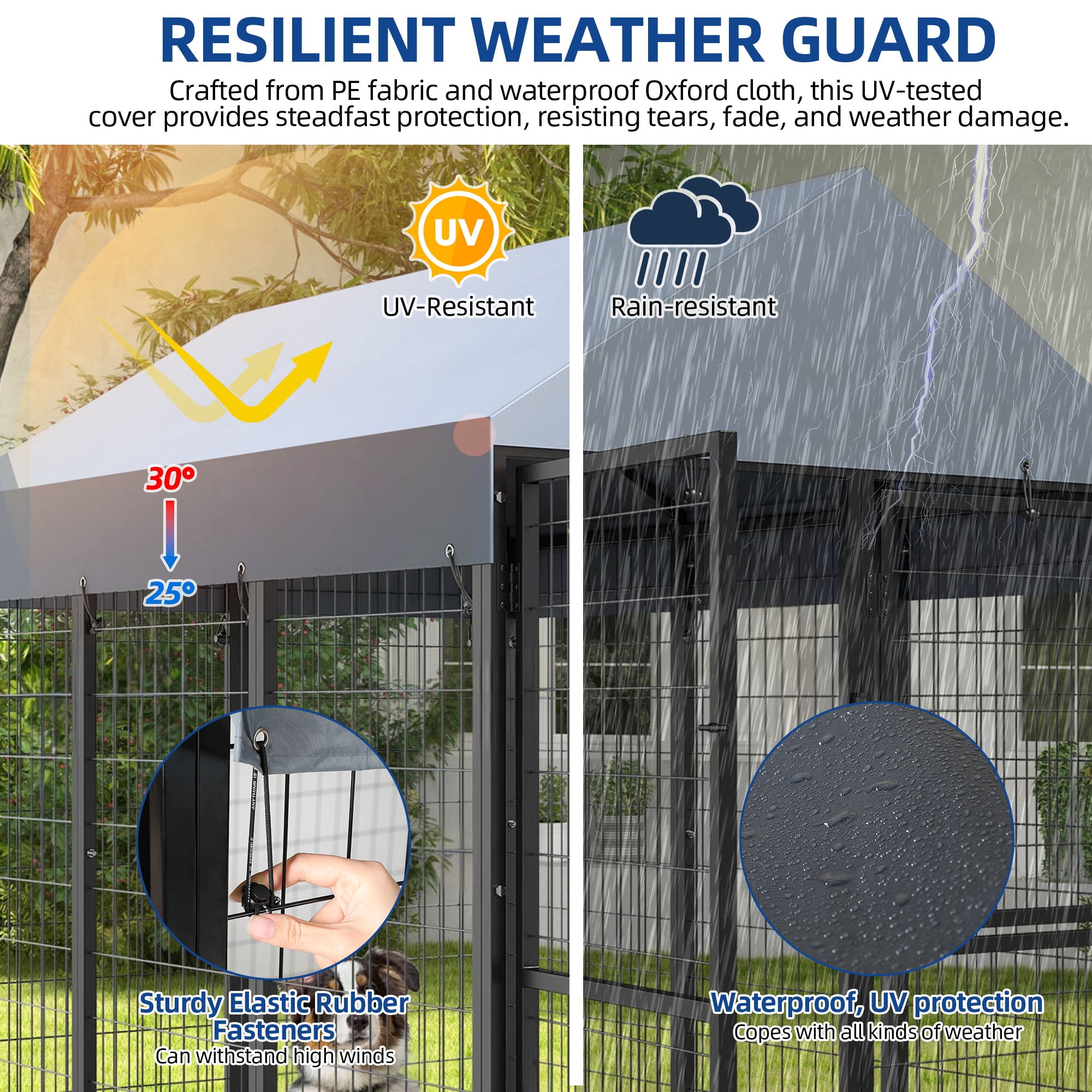Dextrus 6x4x6ft Large Outdoor Dog Run Kennel, Heavy Duty Dog Pets Cage Galvanized Steel Dog Fence Dog Enclosure Playpen with Waterproof Cover and Secure Lock