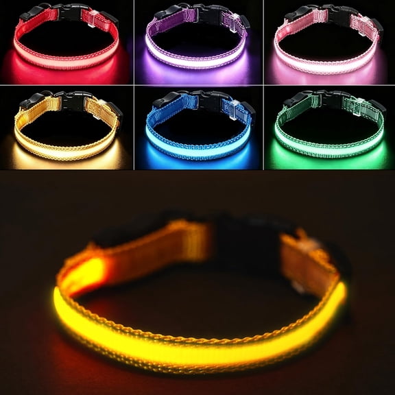 GASTROPOD Usb Rechargeable Led Dog Collar,Waterproof,Adjustable,Glowing,For Large Dogs,Night Walking,Camping,Jogging,Yellow,L (Neck 18-28",Width 1")