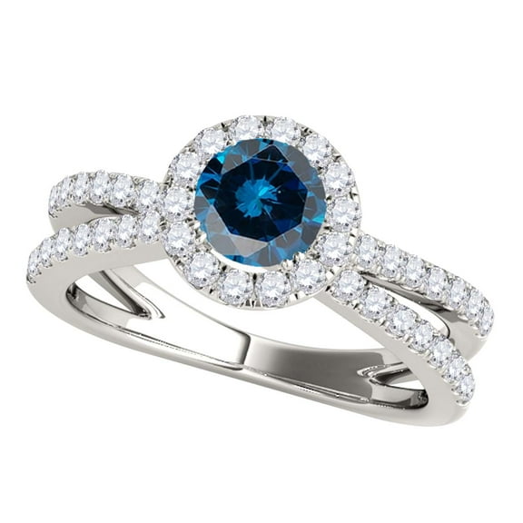 Mauli Jewels Engagement Rings for Women 1.45 Carat Halo Blue Diamond Engagement Wedding Ring 4 Prong-Setting 14k White Gold