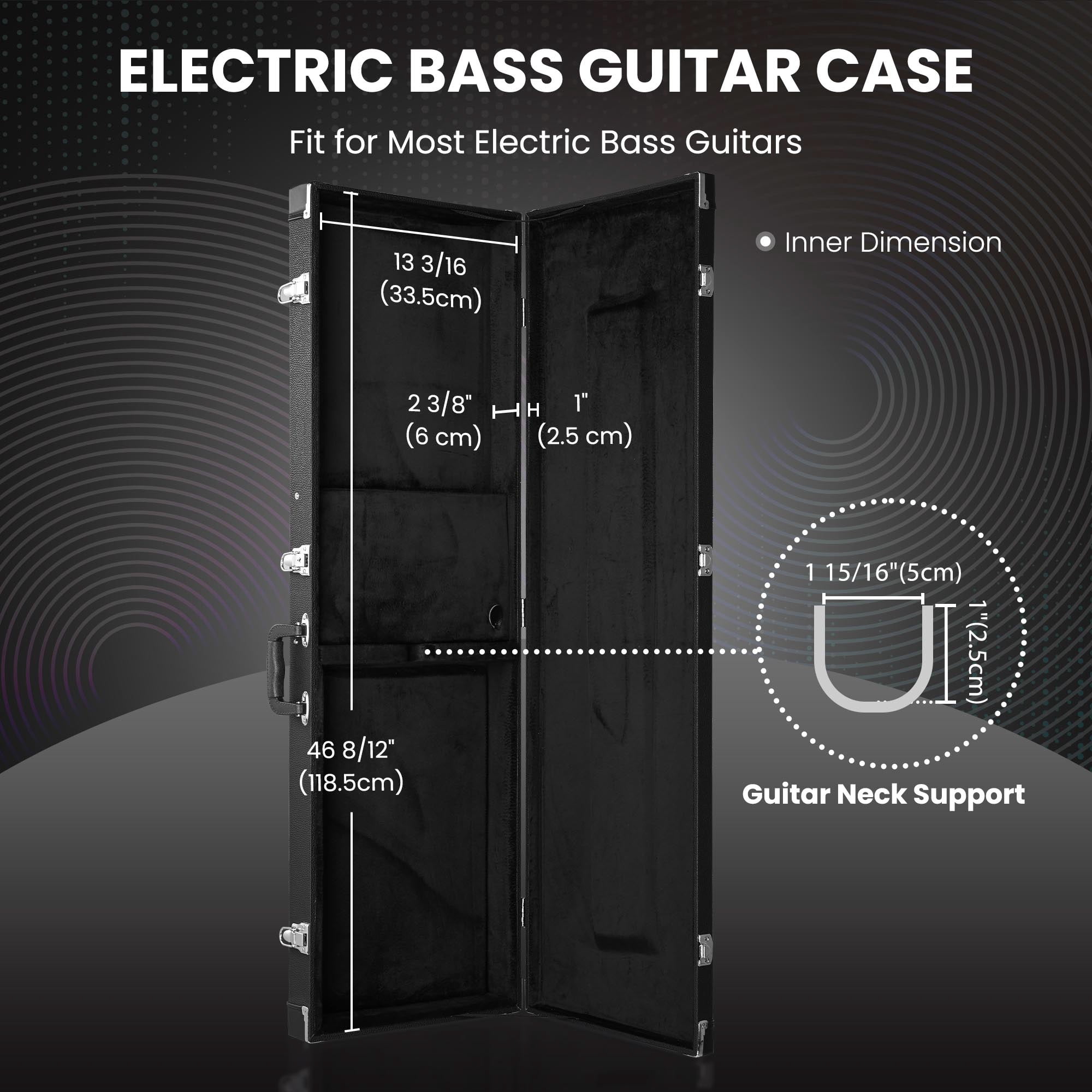 Yescom Electric Bass Guitar Hard Case Wooden Hard Shell & Folding Guitar Floor Stand
