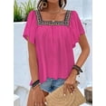 thumbnail image 3 of Mexican Shirts for Women Boho Embroidered Short Butterfly Sleeve Square Neck Loose Blouses Tees Rose Red S, 3 of 8