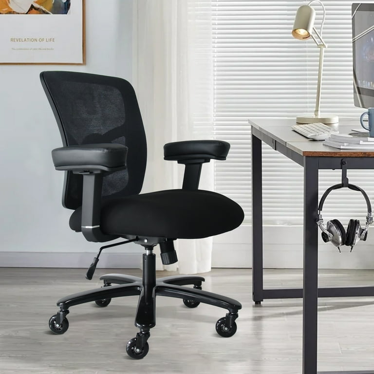 Big and Tall Mesh Office Chair 400lbs - Ergonomic Executive Desk Chair,  Heavy Duty Computer Chair-Wide Thick Seat Cushion, Metal Base, Adjustable  Lumbar Support, Rubber Blade Wheels, 4D Armrests 