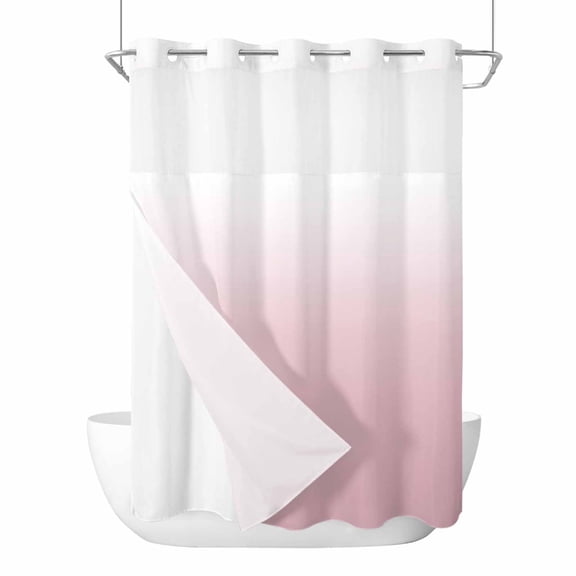 No Hook Shower Curtain, Pink White Ombre Long Bathtub Curtains with Snap in Liner, Pink Gradient Color Modern Abstract Art Waterproof Washable Fabric Shower Curtain Set, 72"W x 84"L
