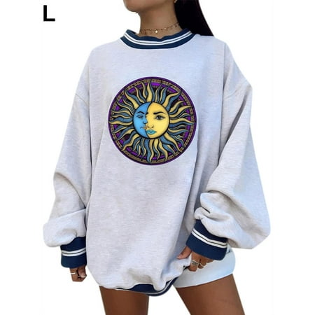 

BESTHUA Women＇s Long Sleeve Sweater Pullover Round Neck Printed T-shirt Blouse