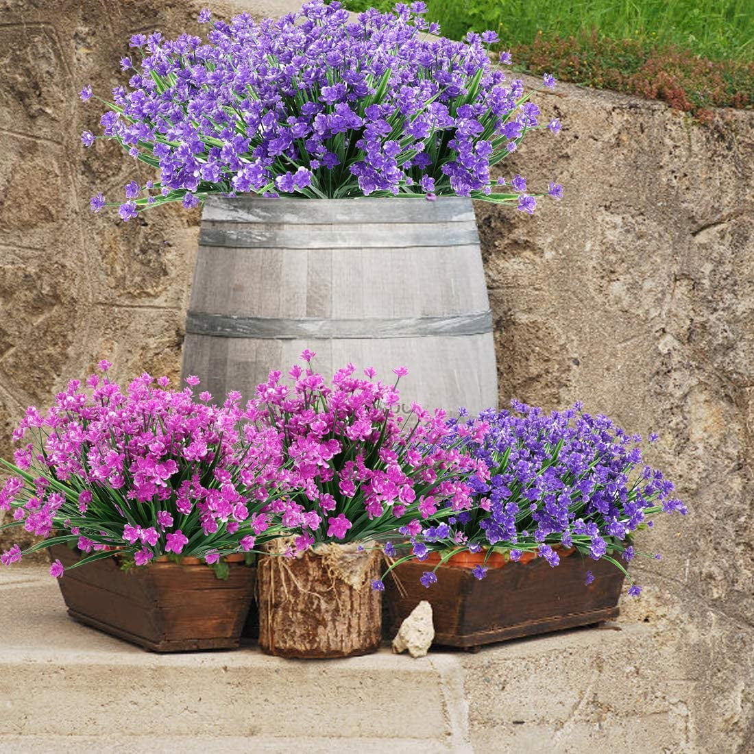 Zukuco 12PCS Artificial Flowers,Fake Greenery Faux Plastic Bushes Fake Shrubs UV Resistant Faux Plastic Plants for Wedding Hanging Bouquet Indoor Outdoor Home Garden Office Vase(Purple)
