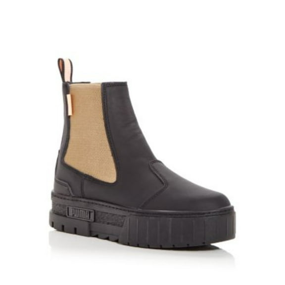 PUMA Womens Black Color Block Heel Pull-Tab Padded Goring Mayze Round Toe Platform Boots Shoes 8.5