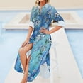 thumbnail image 4 of 2024 Retro Blue Fower Casual Dress Dainty Daisies Streetwear Dresses Long Sleeve Beach Female V Neck Printed Big Size Chiffon Dress, 4 of 7