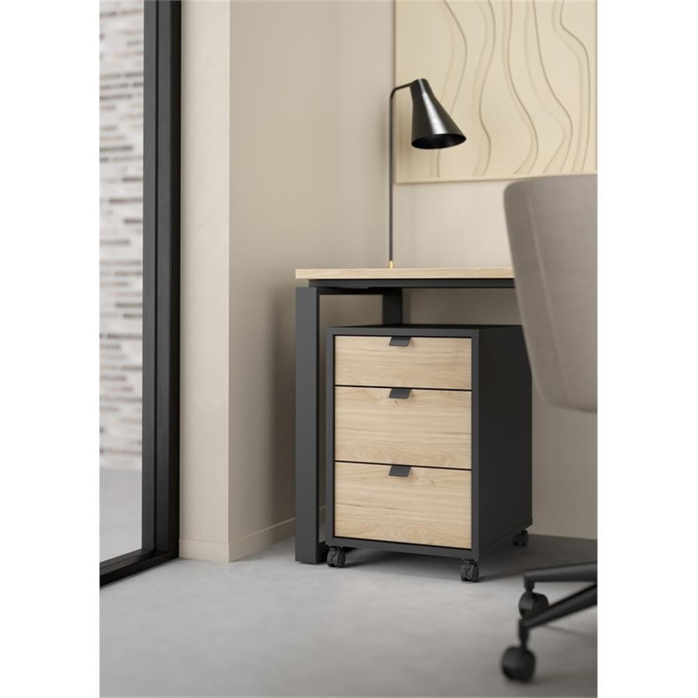 Tvilum Sign Mobile Cabinet with 3 Drawers in Matte Grey and Jackson Hickory