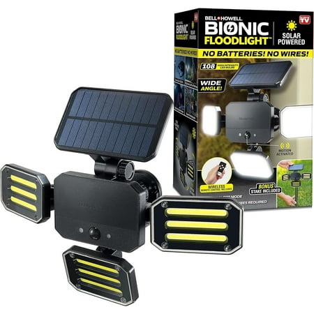 

Bell+Howell Bionic Flood Light Original Solar Lights Outdoor Waterproof- 50% Brighter 108 COB-LED s w/Motion Sensor 180 Swivel Adjustable Panels for Garden Lawn and Patio As Seen On TV