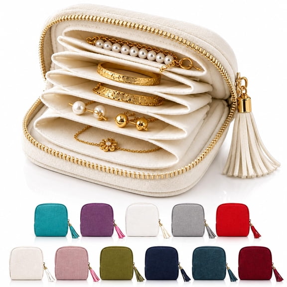 Jewelry Zippered Pocket Case Travel Jewelry Bag, Premium Velvet Multi Layer Organizer, Compact Anti Tangle Pouch for Rings