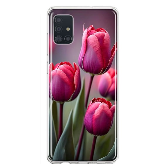 MUNDAZE Samsung Galaxy A31 Pink Tulip Flowers Floral Shockproof Clear Hybrid Protective Phone Case Cover