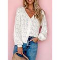 thumbnail image 3 of Arvbitana Women Knit Cardigan Long Sleeve V-neck Sweater Button Closure Hollowed Outwear Fall Casual Cropped Tops, 3 of 8
