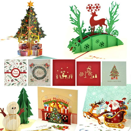 Christmas Cards, eZAKKA 3D Christmas Cards Pop Up Holiday Greeting Gifts Cards with Envelopes for Xmas Merry Christmas New Year, (Best New Year Greetings)