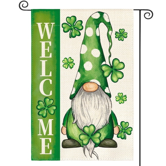 Sm:)e Welcome Gnome St. Patrick Day Garden Flag 12 x 18 inch