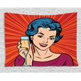 thumbnail image 1 of Alcohol Tapestry, Pop Art Party Girl Toasting Champagne at Party Image on Starburst Retro Background, Wall Hanging for Bedroom Living Room Dorm Decor, 80W X 60L Inches, Multicolor, by Ambesonne, 1 of 2
