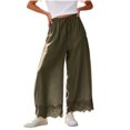 thumbnail image 3 of Tqcoqu Women's High Waisted Wide Leg Cropped Lace Hem Pants, Drawstring Casual Lightweight Trousers with Pockets, 3 of 9