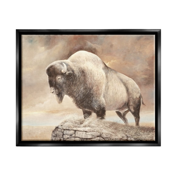 Stupell Wildlife Bison Forest Nature Scenery Animals & Insects Painting Black Floater Framed Art Print Wall Art