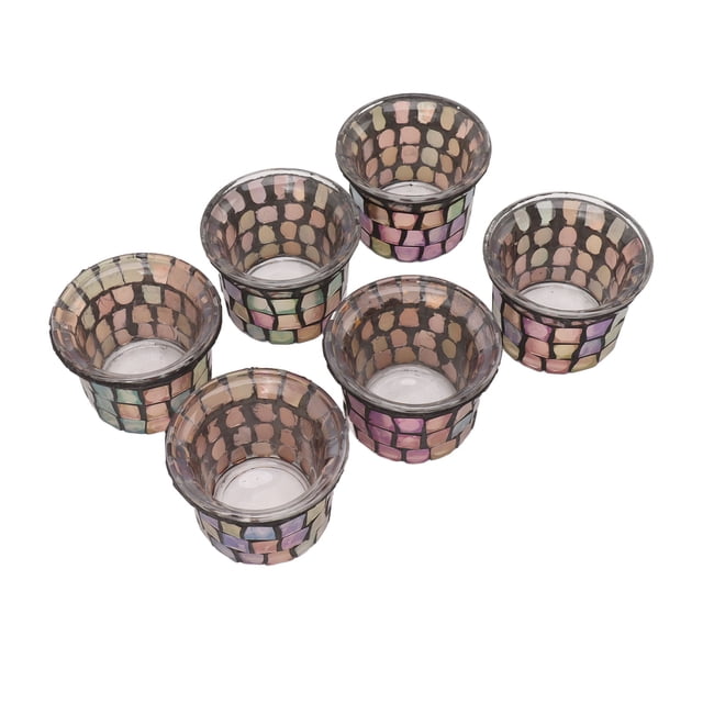 Candelabro de vidrio con mosaico, 6 piezas, portavelas con mosaico, candelabro de vidrio con mosaico, probado y confiable Jadeshay A